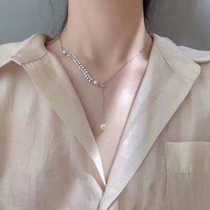 NEW 925 Sterling Silver Leaf Arrow Pearl Necklace